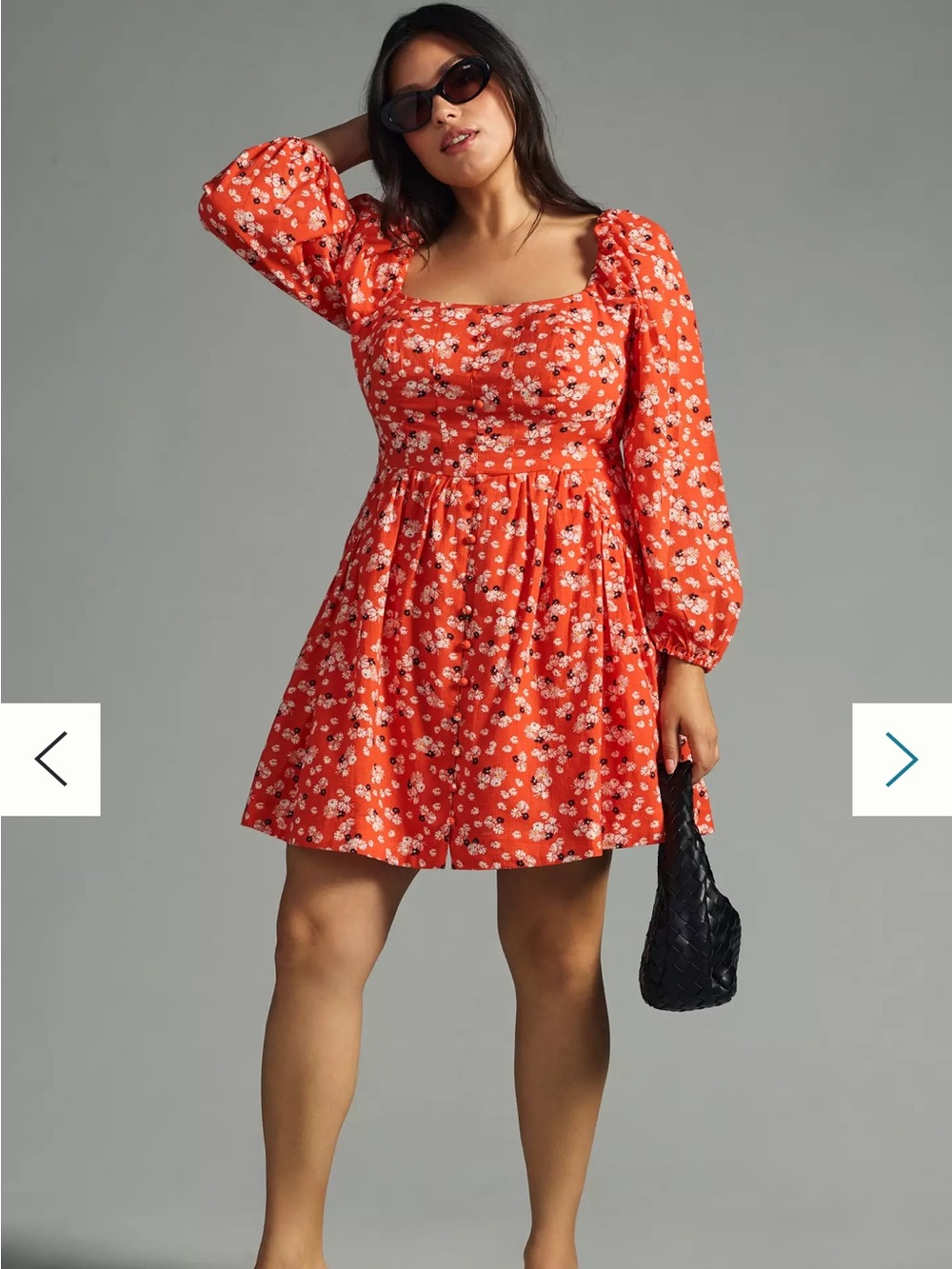 Anthropologie Orange Floral Square Neck Mini Dress Size XS Petite
